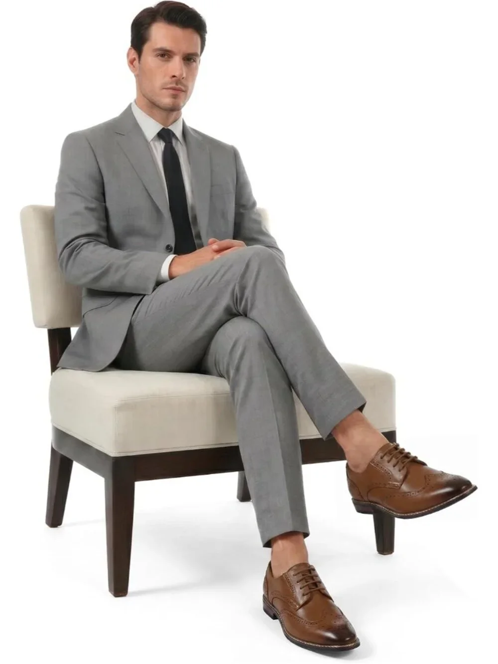 Men Brown Wingtip Leather Cap Toe Durable Sole Business Derby Dress Oxford Shoes